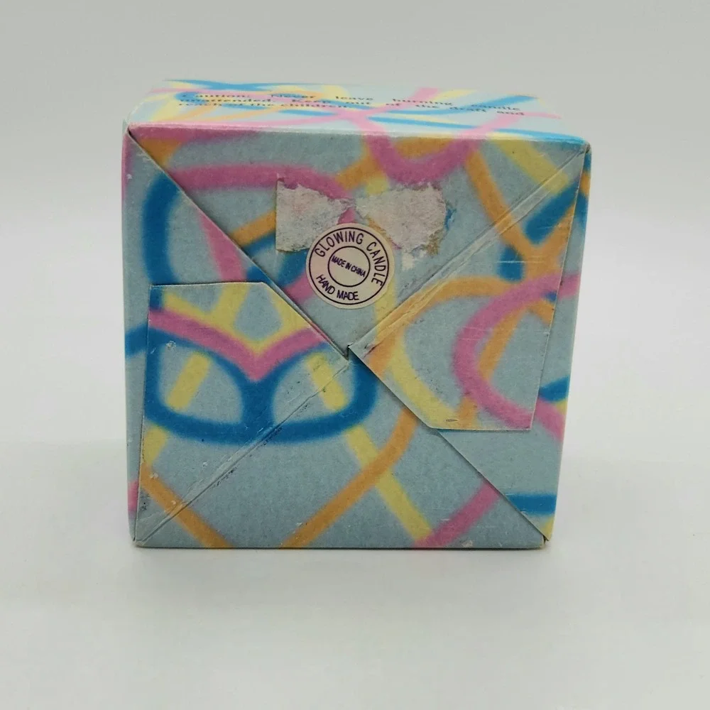 Vintage Glowing Candle Set 4pc Handmade Multi Color Abstract Floral Votive Box